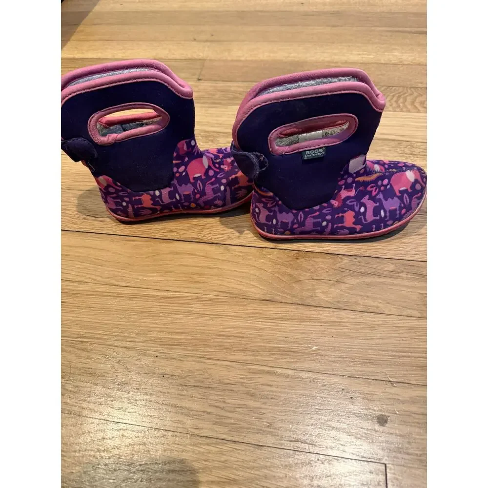 Bogs Infant 8 Waterproof Insulated Winter Boots Purple Pink Animal Print EU 24